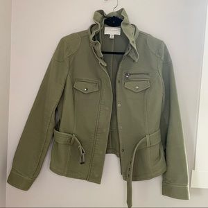 Banana Republic Olive Green Belted Utility Jacket Ruffle Neckline 12